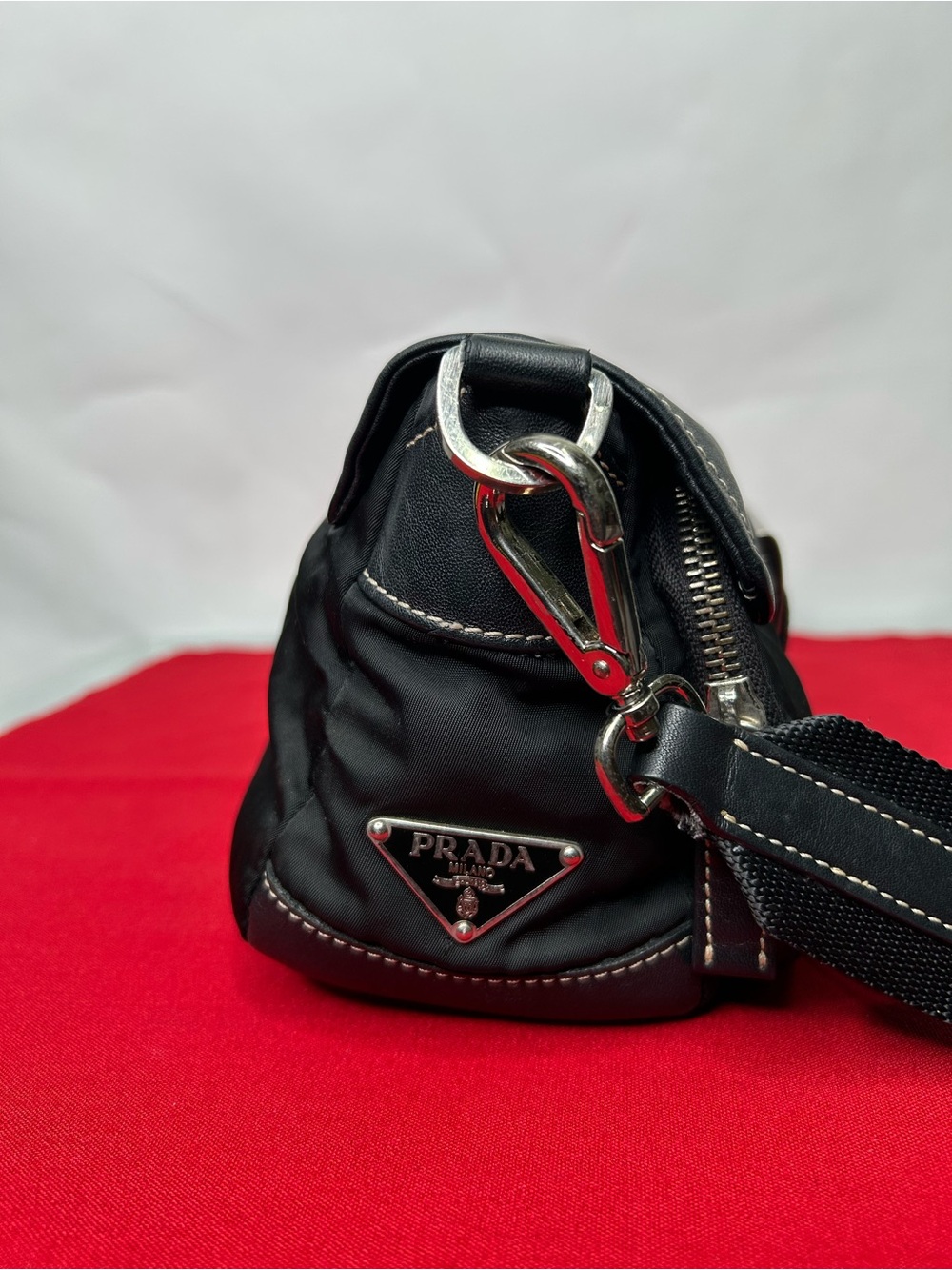 Prada Vintage Purse Nylon Leather Tessuto Silver Tone Hardware Accent - Picture 13 of 16